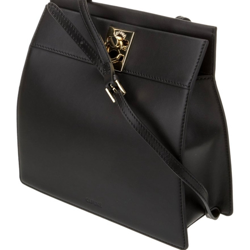 Black Leather Crossbody Bag with Gold Hardware